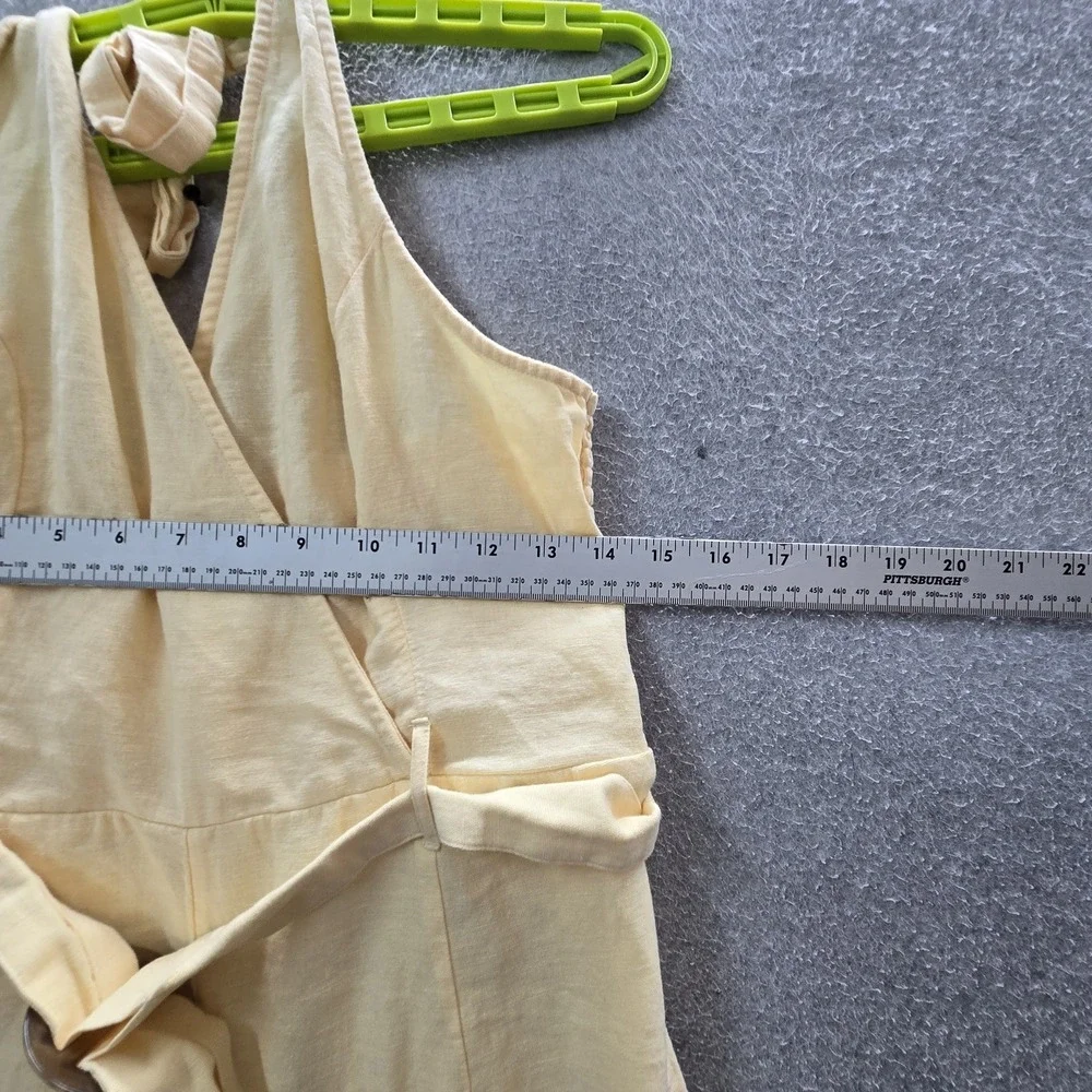 American Eagle Outfitters Women Jumpsuit L Yellow Cotton Linen Tie Coastal Beach